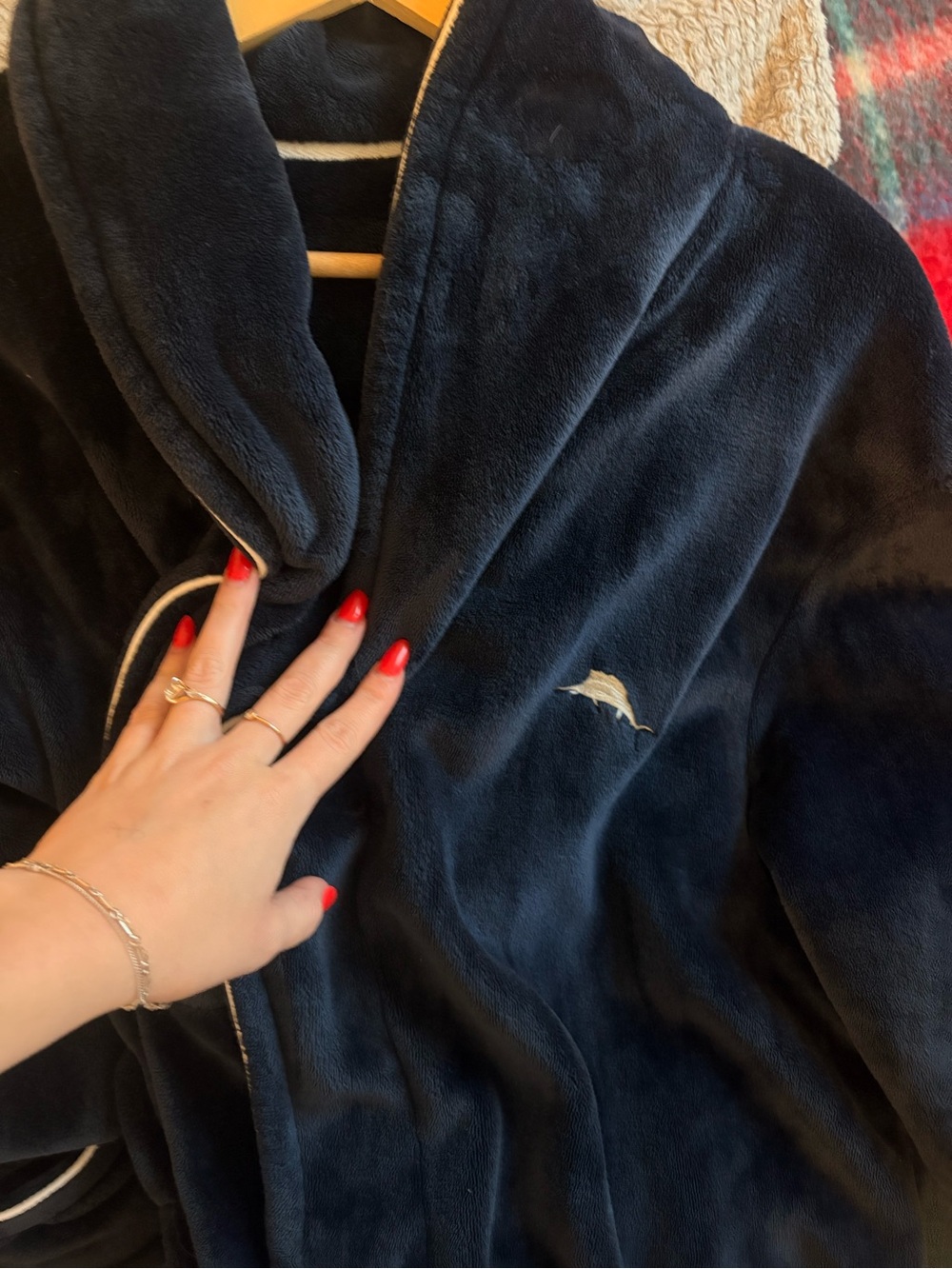 Tommy Bahama Plush Navy Women's Robe Jacket with Dolphin Embroidery